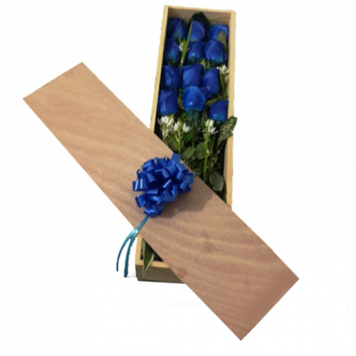 Rosas  Azules en Caja Rústica