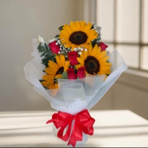 Girasoles y Rosas Rojas